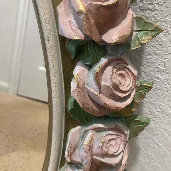 Vintage Home Interiors Shabby Chic Pink Gold Floral Oval Wall Mirror 27”x 20” - Picture 6 of 14